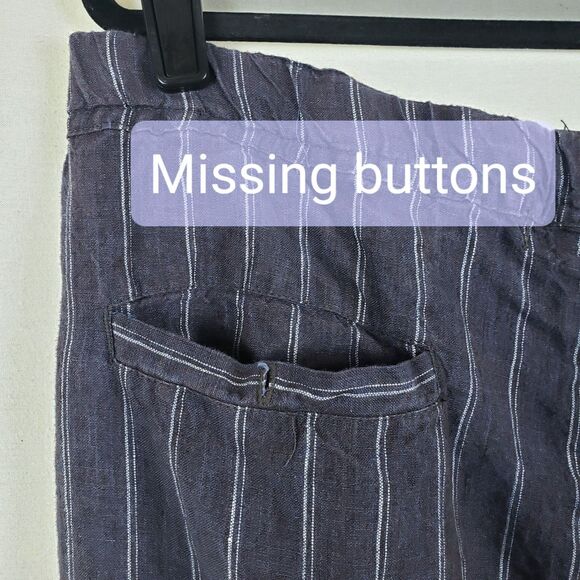 Allen Allen Striped Ankle Linen Pants Womens L Gray Coastal Scandi Minimalist - Picture 7 of 9